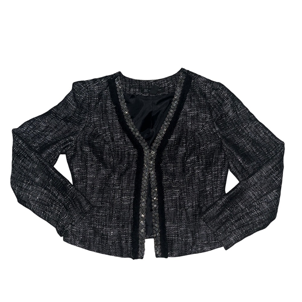 INC International Concepts Black Metallic Tweed Embellished Blazer Jacket M - Picture 1 of 4